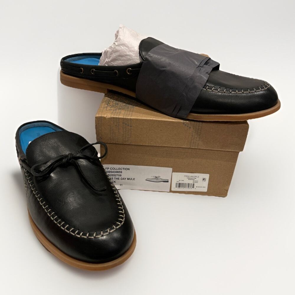 Free People Seas The Day Mules Black Women's Size 11 Flats • NIB • MSRP $138